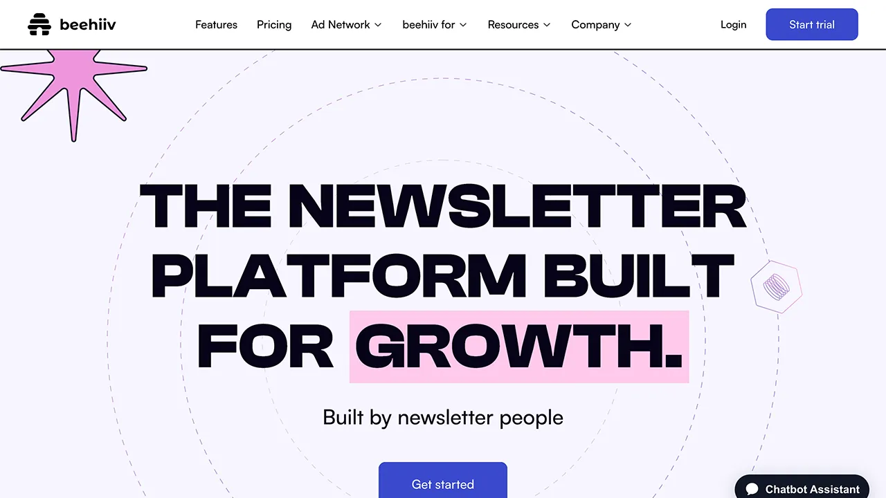 Detailed screenshot of the Beehiiv newsletter editor and growth dashboard