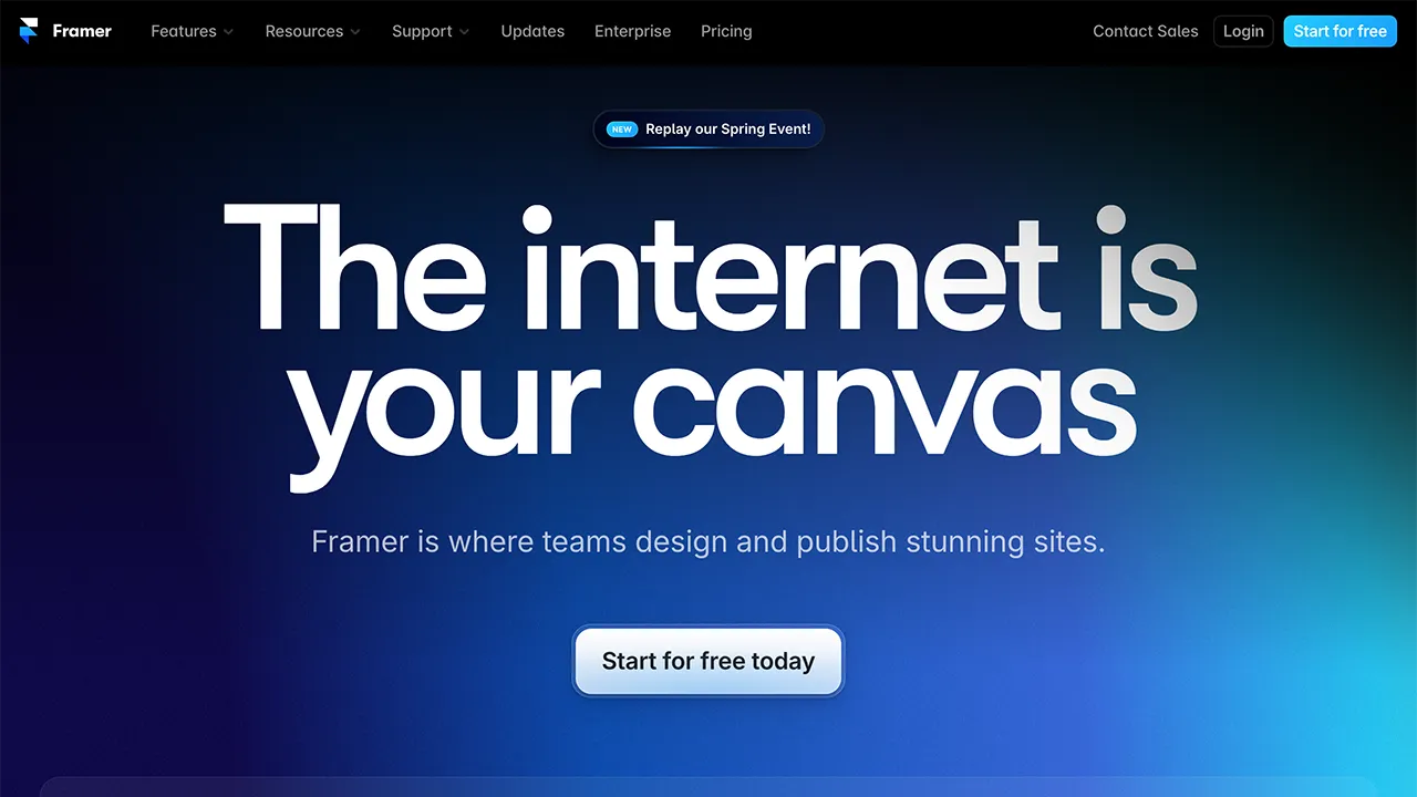 Screenshot of the Framer website