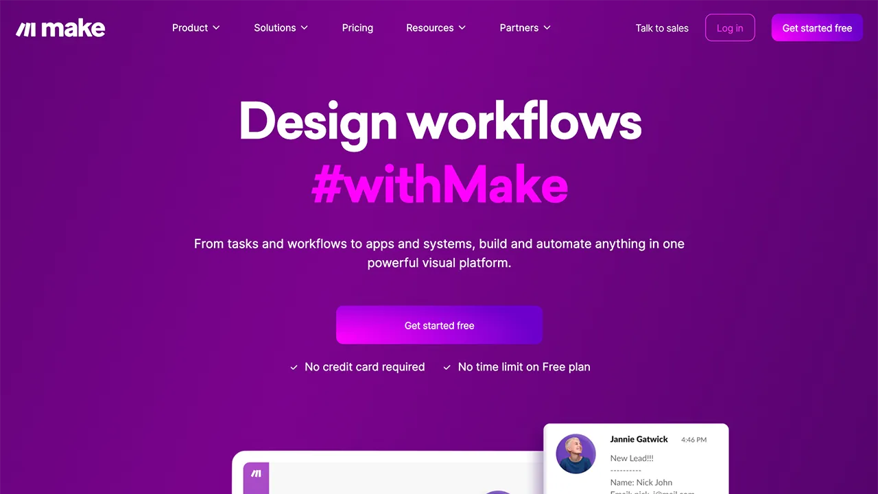 Screenshot of the Make website