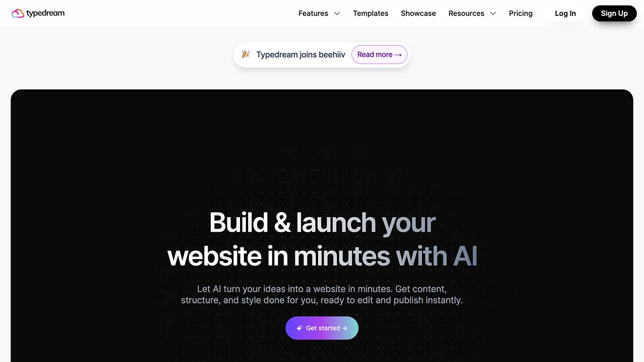 Screenshot of the Typedream website